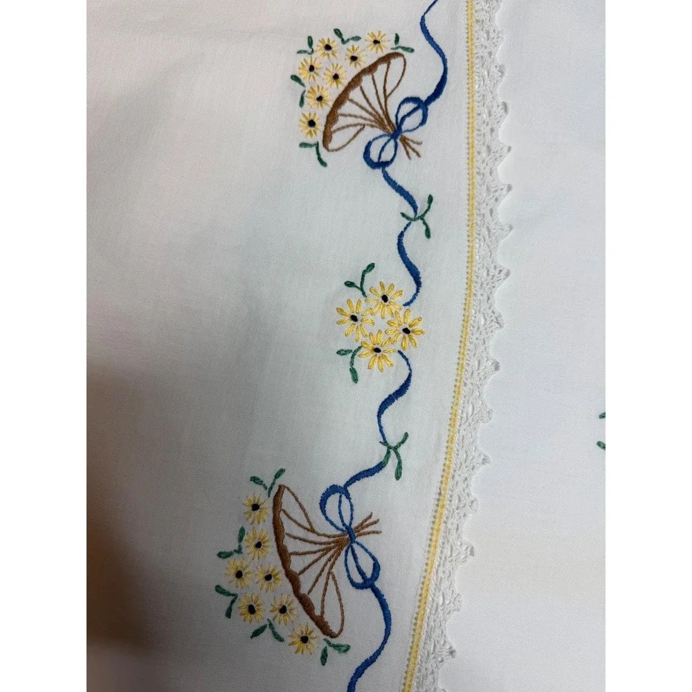 Vintage Embroidered Linens Lot 5 Dresser Shawls Runner Floral Morning Glory Lace
